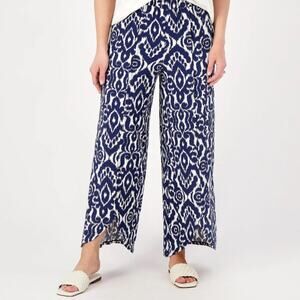 Girl With Curves Blue Ikat Print Wide Leg Flowy Pants 2X Resort Vacation Comfort